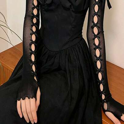 1 Pair Lace Cuff Sleeves With Bowknot Decor, Elastic Details, Suitable For Party, Cosplay, Wedding Bride, Ball, Birthday Gathering, Vintage Style Costume Accessory Gloves