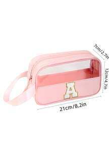 1PC Transparent PVC Toiletry Bag For Makeup Tools Letters Makeup Bag Water-Proof Portable Chenille Letter Zipper Make Up Organizer Minimalist Initial Letter Patch Travel Toiletry Bag For Women For Bathroom Monogram Wash Bag (Letter A~Z) Gift For Mom Beach Bag Beach Essentials Beach Towel Organizer Beach Accessories Beach Stuff Holiday Bag Holiday Essentials For Winter And Fall For Vacation Valentine's Day - Pink - Small - View 5