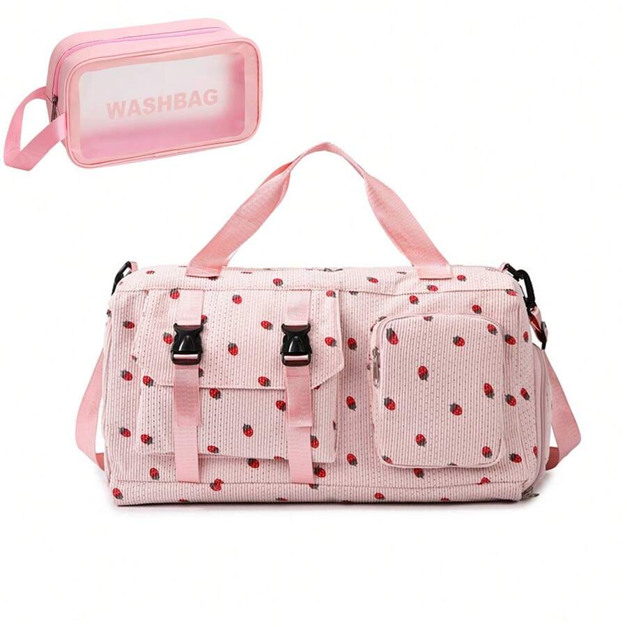 Ubysoyi Travel Duffle Bag 1Pcs Luggage Bag And 1Pcs Makeup Bag Strawberry Floral Travel Bag For Girls Dry Wet Seperation With Shoes Box Lightweight Large Capacity Short Trip Storage Hanbag Shoulder Bag For Women Multifunctional Sports Gym Bag School Bag - Hồng - Xem 1