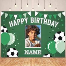 Customizable Photo Name Soccer-Themed Birthday Backdrop Personalized Pattern Custom Design For Birthday Backdrop Cake Smash Portrait Photography Props Vinyl - Green - View 3
