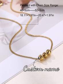 Customized Engraved 1-5 Beaded Necklace, Fashionable Personalized Engraved Pendant Necklace On Cuban Chain, Stainless Steel Minimalist Style Multi-Name Family Holiday Necklace - Gold - View 2