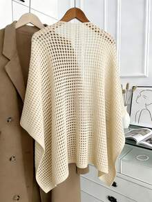 Áo choàng ngắn đa năng màu trơn khoét lỗ dành cho nữ cỡ lớn, áo khoác cardigan móc nhẹ dành cho nữ, kiểu dáng mở phía trước mùa hè, khăn choàng dệt kim cỡ lớn dành cho nữ, thiết kế khoét lỗ thoáng khí, trang phục thường ngày mùa xuân dành cho nữ. - Màu be - Xem 10