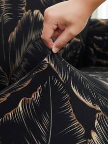 1pc Skirt Style Stretch Sofa Cover, Soft & Comfortable, Printed Stretch Furniture Protector, Multiple Sizes Available - Black - View 2