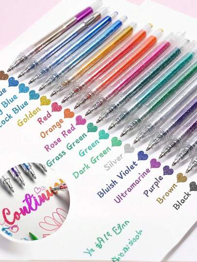 8/12/18/24 Colors Glitter Gel Pens - Liquid Glitter - Stationery - Gel Pens, Aurora Glitter Pens, Highlighter Pens, Markers
