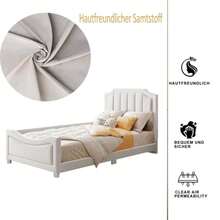 Kinderbett Polsterbett 90*200cm Schlafsofa Bettgestell Flanell Multifunktionsweichbett mit Rückenlehne Armlehne Eltern-Kind-Bett Jugendbett Gästebett Beige - Bianco - Visualizzare 2