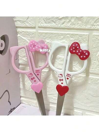 1把不锈钢剪刀，可爱文具，工艺剪刀，多功能布料剪刀套装，卡哇伊手工用品，塑料材质，蝴蝶结形手柄带心形图案 - 适合学校和办公室使用，可用作缝纫剪刀和裁纸剪刀