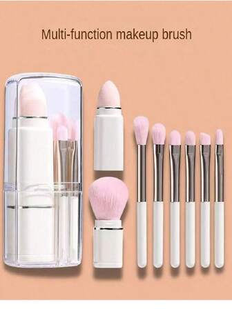 8-i-1-set med sminkborstar för resor | Kompakt och bärbar förvaringslåda | Innehåller puderborste, ögonskuggsborste, ögonbrynsborste och läppborste | Lämplig för resor, bekväm förvaring och enkel att använda för både makeupentusiaster och nybörjare. Perfekt present till nyår, alla hjärtans dag och mors dag.