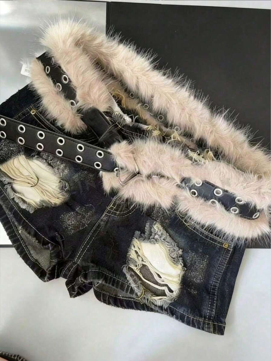 Cinturón de piel sintética retro Y2K 2026 nuevo, accesorio de moda de invierno hecho a mano, adecuado para Halloween, fiestas de Navidad, uso diario, cadena de cintura suave y esponjosa para mujeres - Multicolor - Ver 1