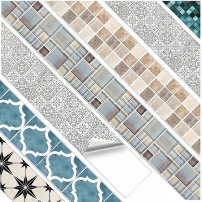 Giấy dán tường tự dính PVC phong cách Bohemian 1/5 cuộn, chống ẩm, chống dầu, có thể tháo rời, trang trí tường bằng vinyl (nhãn dán trang trí, không phải gạch thật), viền chân tường, giấy dán tường nhà bếp, phòng tắm, phòng khách, văn phòng, phòng tập thể dục, decal dán tường trang trí phòng và sàn vinyl dán chống thấm nước, giấy dán gạch nhà bếp.