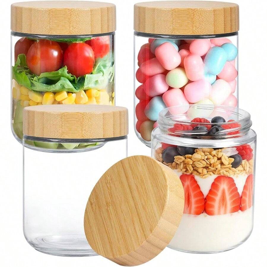 Frascos de Vidrio Herméticos 6 pcs con Tapa 8 10 16 24 oz 236 300 480 720 ml para Alimentos - Incluye Etiquetas - Ideal para Café Especias Azúcar Avena Té Yogur Granos (4 pcs-480ml) - 4 piezas 480 ml - Ver 1