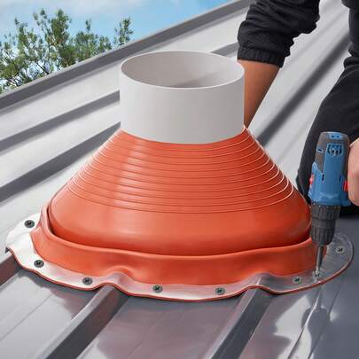 Roof Pipe Flashing Boot, Fit Pipe OD 10" To 19", Flexible Silicone Roofing Jack Pipe Flashing, High Temp -101℉ To 437℉, Lasting Round Red Metal Base, For Chimney, Wood Stove & Outdoor Vent Pipe