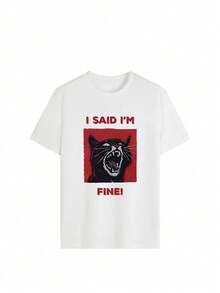 Plus-Size Women's Cat-Print Crew Neck T-Shirt, Spring/Summer Casual Short-Sleeved Top, Plus-Size Women's Clothing. - White - View 2