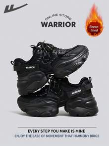 WARRIOR 女式舒适街头风厚底鞋，秋冬季舒适跑步鞋，简约休闲又不失时尚感，四季皆宜，耐磨耐穿，适合全天穿着的训练鞋，保暖内衬运动鞋。 - 黑色 - 查看 8