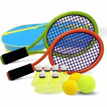 Crefotu - Juego de raquetas de tenis para niños pequeños niños mango de esponja incluye 6 bádminton 1 pelota de tenis bolsa y 2 pelotas aumenta los deportes de los niños mejora las habilidades - como en la foto - Ver 1