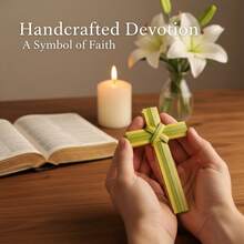 棕榈主日手持便携式祈祷十字架，高7.09英寸，人造塑料材质，绿色，适合复活节教堂活动 - 彩色 - 查看 6