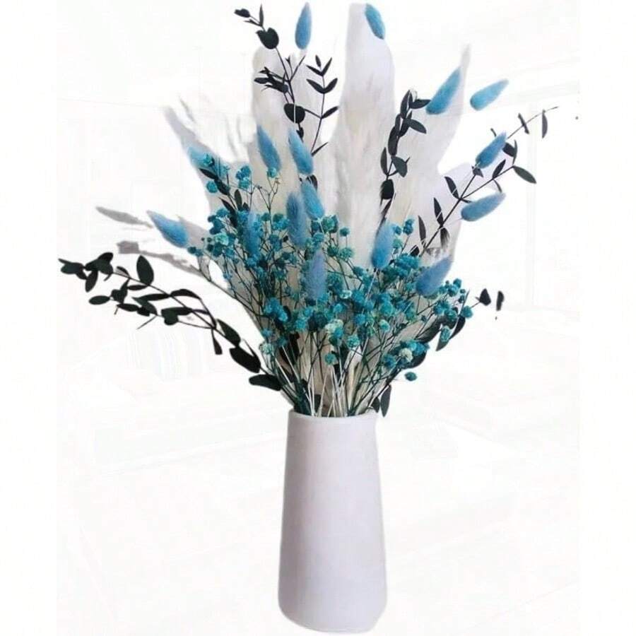 70 Piezas de Flores Artificiales secas Azules Ramo Elegante y auténtico for el hogar jarrón Sala de Estar Golden - Dorado - Ver 1