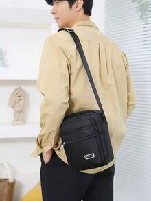 Fashionable Casual Men's Shoulder Bag, Minimalist Messenger Bag - Black - View 3