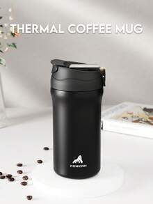 Meoky 20盎司真空不锈钢保温咖啡杯，防漏，双吸嘴设计，适合办公室、运动、健身、旅行和学校使用。 - 黑色 - 查看 2