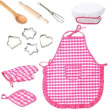 Set Perlengkapan Memasak Motif Kotak-kotak untuk Anak, Set Kostum Koki Ukuran Anak, Celemek, Sarung Tangan, dan Topi dari Serat Asetat, Mainan Peran Koki Kartun untuk Anak Laki-laki dan Perempuan, Pakaian Memasak, Mainan DIY Dapur untuk Pesta Ulang Tahun - MultiWarna - View 8