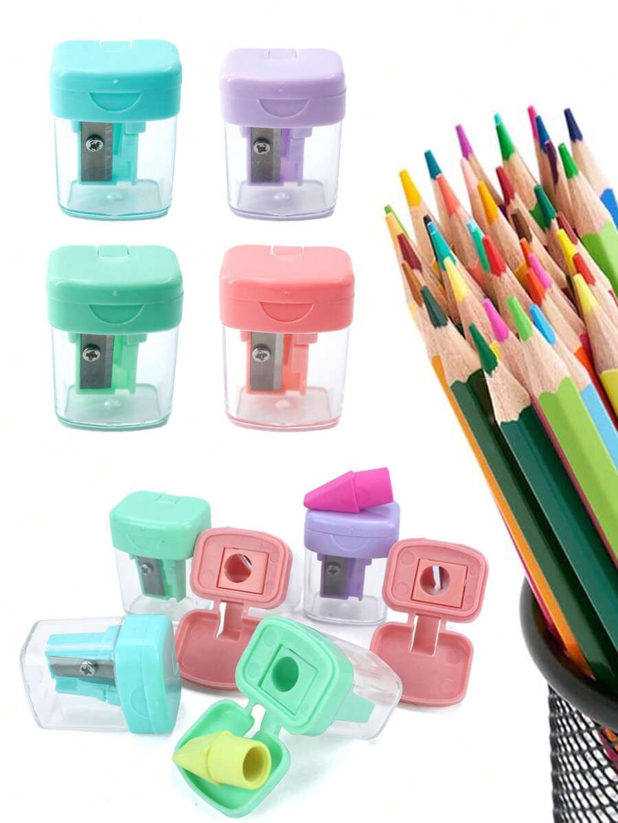 1pc Mini Macaron Plastic Pencil Sharpener, Portable Flip-Top Design, Suitable For Office, Study, School Use, Exquisite Stationery, Desktop Accessory, Gift For Friends - Multicolor - View 1