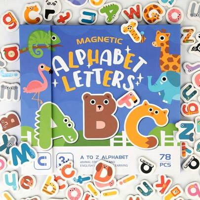 78pcs Magnetic Animal Letter Puzzle Book: Alphabet Learning Set For Kids 3+, Adorable Animal Stickers, Fun Early Educational Toy, Perfect For Letter Recognition And Spelling, Montessori-Style Ideal Gift To Develop Cognitive And Language Skills