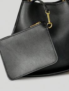 时尚金属手柄不对称水桶包，设计师女士手提包，奢华PU皮革单肩斜挎包，小号托特包 - 彩色 - 查看 5