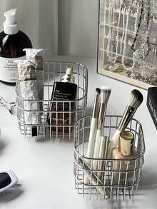 1个不锈钢咖啡收纳篮，多功能金属整理篮，适用于咖啡、办公桌、厨房、酒吧、浴室、家居装饰 - 銀色 - 查看 7