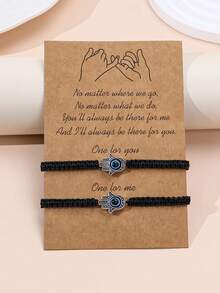 2pcs/Set Alloy Palm Friendship Bracelets, Retro Braided Couples Bracelets, Turkish Evil Eye Bracelets - Multicolor - View 5