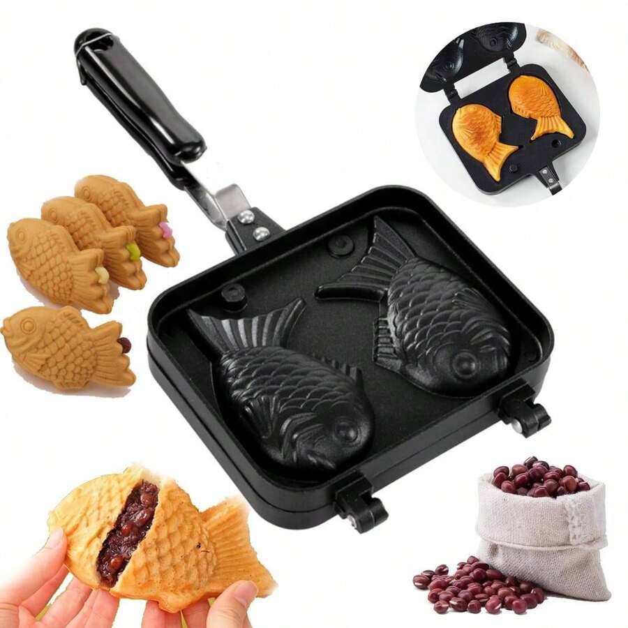 Molde Antiadherente De Doble Cara Para Hacer Pasteles Taiyaki, Molde Antiadherente De Doble Cara Con Forma De Pez Fabricante De Moldes Para Gofres Para Cocinar En Casa, Fiestas De Cocina Y Postres - Negro - Ver 1