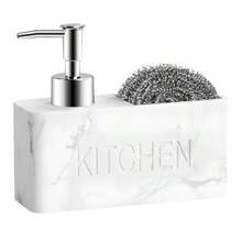 Dispensador de Jabon para CocinaDespachador de Jabon Liquido con Cepillo de Esponja Jaboneras para Cocina Baño y Fregadero Utensilios de Cocina Utiles Blanco - blanco - Ver 1