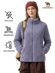 CAMEL CROWN Women's Outdoor Coral Fleece Jacket, Reversible Fleece Coat For Autumn/Winter, Thick & Warm, Anti-Static, Wind-Resistant Lining - Orchid Purple - View 9