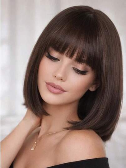 Brown Heat Resistant Chemical Fiber Wigs Daily Wear Women Wigs Sweet Cute Wigs Prom Party Wigs Natural Hair