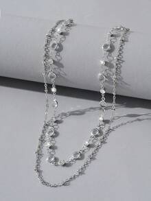 1 chiếc vòng cổ nhiều lớp bằng thủy tinh cá nhân hóa thời trang tối giản dành cho phụ nữ - trắng k trong suốt - Xem 3