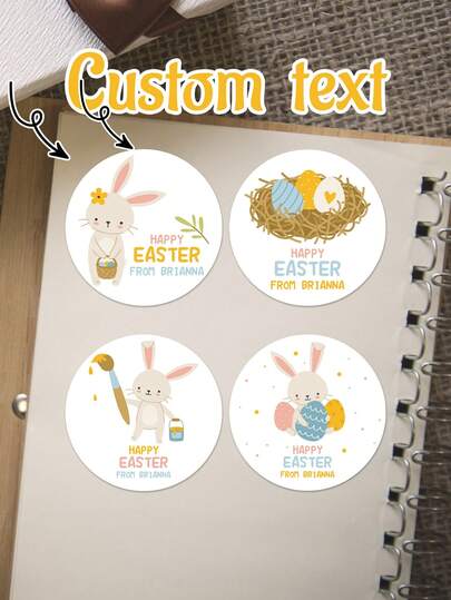 15pc Personalized Custom Text Easter Circular Stickers | Rabbit Flower Pattern Easter Party Decorative Labels Stickers | Happy Easter Decorations For Home, Spring Themed Party Decor, Easter Gifts Packaging Stickers, Easter Party Supplies,Personalized Custom Decoration Gift ﻿