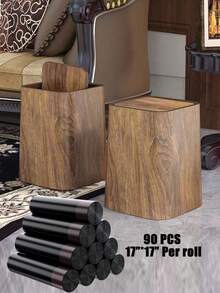 新款复古仿木纹PP材质垃圾桶，双面可旋转，适用于办公室、家庭、茶几、客厅、厨房、浴室等场所，大容量纸巾篮，塑料垃圾桶，高端办公纸巾篮，可作为礼品或乔迁礼物。 - 彩色 - 查看 2