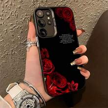 Funda para teléfono con diseño de rosas rojas y cruz, compatible con fundas ,  17,  16 Pro Max,  15 Pro Max,  13 y  12. Duradera, resistente a golpes y elegante. Un regalo perfecto para familiares, amigos, seres queridos, novios/novias y ocasiones especiales como Navidad y Año Nuevo. - Negro - Ver 1