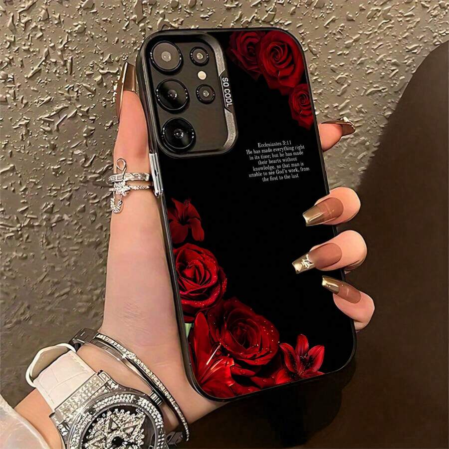 Funda para teléfono con diseño de rosas rojas y cruz, compatible con fundas , 17, 16 Pro Max, 15 Pro Max, 13 y 12. Duradera, resistente a golpes y elegante. Un regalo perfecto para familiares, amigos, seres queridos, novios/novias y ocasiones especiales como Navidad y Año Nuevo. - Negro - Ver 1