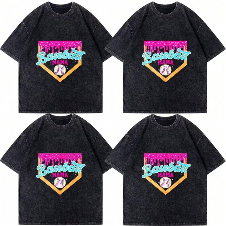 Camiseta de béisbol Mama Home Plate con helado y chispas, 5 tallas disponibles, 4 estaciones, ropa deportiva universal lavable, casual y multiusos para mujeres - Negro - Ver 1