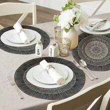 1/2/4/6/8pcs (15 Inch) Round Woven Placemats, Natural Woven Table Mats, Non-Slip Coasters, Suitable For Dining Table, Family Gatherings, Halloween, Christmas, Wedding Parties, Round Jute Striped Placemats, Bohemian Natural Material Creative Placemats, Suitable For Restaurant Dining Table Decor, Vase Decor Pads, Home Kitchen Dining Table Decor Non-Slip Pads For Holiday Parties, Birthdays, Weddings, Home Decor - Black - View 9