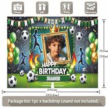 Customizable Photo Name Football-Themed Birthday Backdrop Flaming Green & Gold Balloons With Victory Ribbons Design For Birthday, Event, Festival, Activity Backdrop Decorations Photography Props Vinyl - Green - View 6