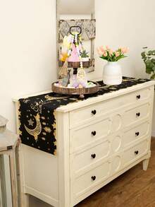 1件伊斯兰派对装饰品，星月图案，复古斋月吊灯，多种尺寸可选的桌布，伊斯兰斋月开斋节派对用品，节日桌旗，斋月家居装饰，斋月，斋月吉祥，斋月快乐，开斋节快乐，开斋节，伊斯兰吉祥，吉祥枕套，斋月节装饰，开斋节 - 黑色1 - 查看 3