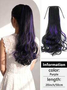 Wavy Curly Ponytail Extensions - 16"-24" Heat Resistant Synthetic With Drawstring, Black Blue Highlights For Holiday Parties Daily Glam - Two-Tone - View 14