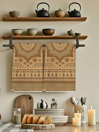 2 st Ramadan diskhanddukar Mellanöstern sol och måne mikrofiber geometriska bondgårdskökshanddukar bohemisk stil heminredning handdukar