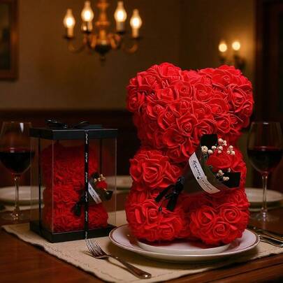 Artificial Flower Gift Teddy Bear Cute Small Bear Bouquet, Home Decor For Living Room, Bedroom, Dining Table, Wedding Bouquet Gift For Female Friends, Family, Valentine's Day, Party, Mother's Day, New Year