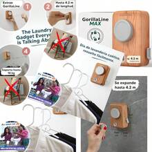 GorillaLine MAX - Tendedero retráctil para Interiores y Exteriores línea de Secado de Ropa Resistente Estante de Secado de Pared Ropa Seca al Aire Ajuste máximo con GorillaGrip - Aspecto de madera - Ver 1