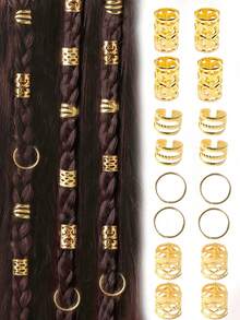 40pcs/Set  Mixed Shapes Dreadlock Hair Ties, Suitable For Braiding Hairstyles, Adjustable Hair Bands For All Seasons - Bộ kẹp tóc mạ vàng E - Xem 4