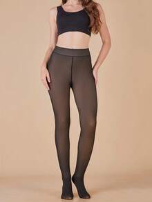 Women's Winter Fleece Lined Tights - Thermal Thick Leggings, Plush Warm & Stretchy, Opaque & Non-See Through, Cold Weather Essential, Plus Size Available, Perfect For Daily Wear & Outdoor Activities - Màu da đen trong suốt - Xem 3