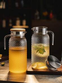 1pc Acrylic Water Pitcher, Transparent Acrylic Juice Bottle, Striped Milk Iced Juice Pitcher With Lid, Cold Water Bottle, Suitable For Homemade Juice, Tea, Lemonade - Multicolor - View 3