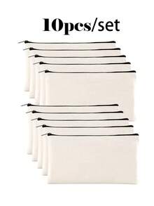 50/20/10/5件套空白帆布铅笔盒，配彩色拉链，DIY工艺绘画空白升华化妆包，洗漱用品收纳袋，学生文具袋，学校用品拉链袋，创意礼品袋，适合生日、节日、母亲节、情人节、开斋节等场合，轻便旅行收纳袋，个人物品收纳袋 - 米色 - 查看 14