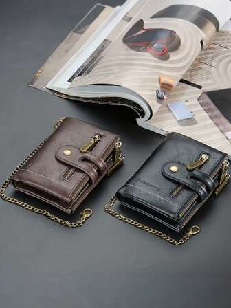 [กระเป๋าสตางค์หลายช่อง] กระเป๋าสตางค์หนังเทียมสไตล์ธุรกิจเรโทรสำหรับผู้ชาย | ที่ใส่บัตรเครดิตแบบดึงสองด้าน กระเป๋าสตางค์สั้นแบบใหม่สำหรับผู้ชาย กระเป๋าสตางค์ขนาดเล็ก กระเป๋าใส่เหรียญ กระเป๋าสตางค์หนังขนาดเล็กสำหรับผู้ชาย
